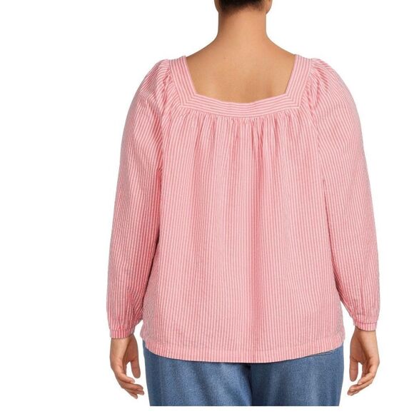 Terra & Sky Pink and White Striped Long Sleeve Top 3X - Picture 2 of 9